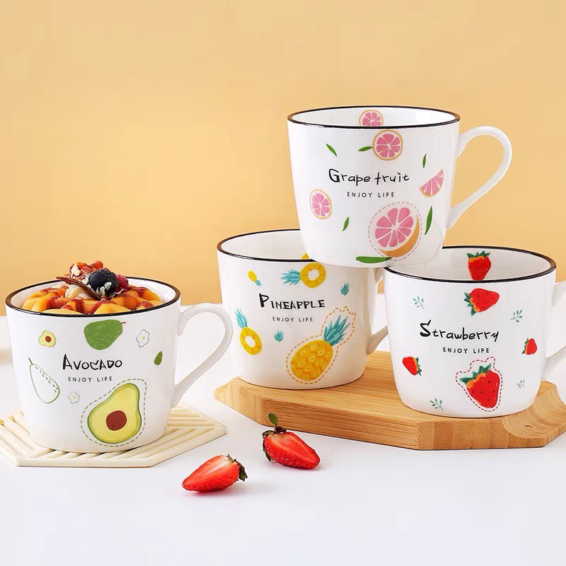 Mã 3S-15 Cốc sứ,ly sứ 350ml và 400ml họa tiết hoa quả kute pho mai que