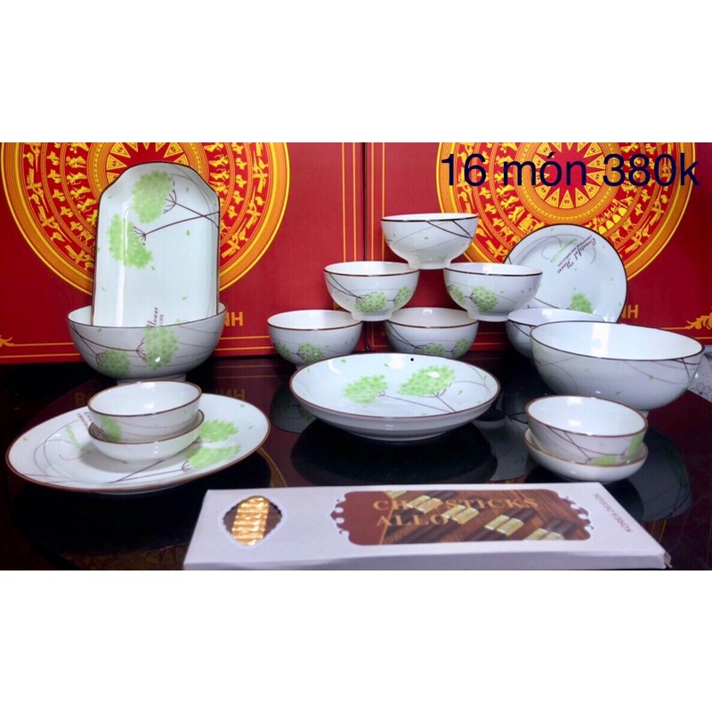 Bộ Bát Đĩa Bát Tràng  - Bộ Bát Đĩa Cao Cấp Xanh Lá
