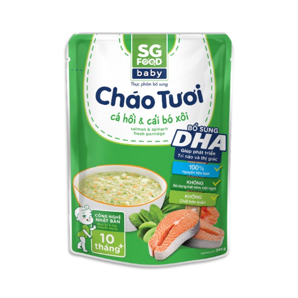 Cháo Tươi Baby Sài Gòn Food Cá Hồi & Cải Bó Xôi 240g