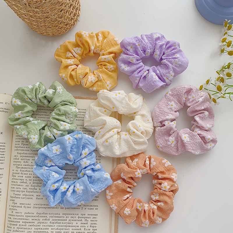 Dây chun buộc tóc vải scrunchies họa tiết hoa phong cách Nhật Hàn cực đẹp