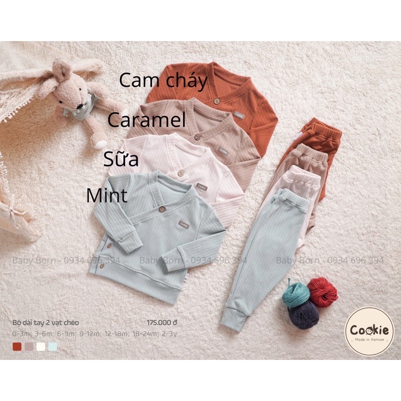 Bộ dài tay vạt chéo, cổ trụ, cổ 3phân quần baggy bo gấu rất xinh ấm cho bé trai, bé gái