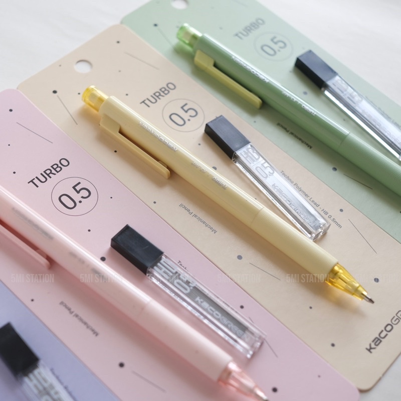 Bút Chì Bấm Cơ Học Kaco Turbo Ngòi 0.5mm Kèm Hộp Ngòi HB Chống Gãy Chất Lượng Cao Màu Pastel