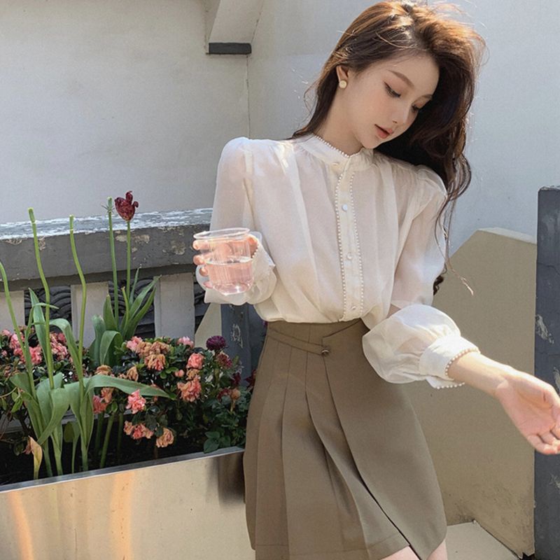 Áo Sơ Mi Tay Phồng Dài Dáng Rộng Thời Trang Xuân Thu 2022 Cho Nữ