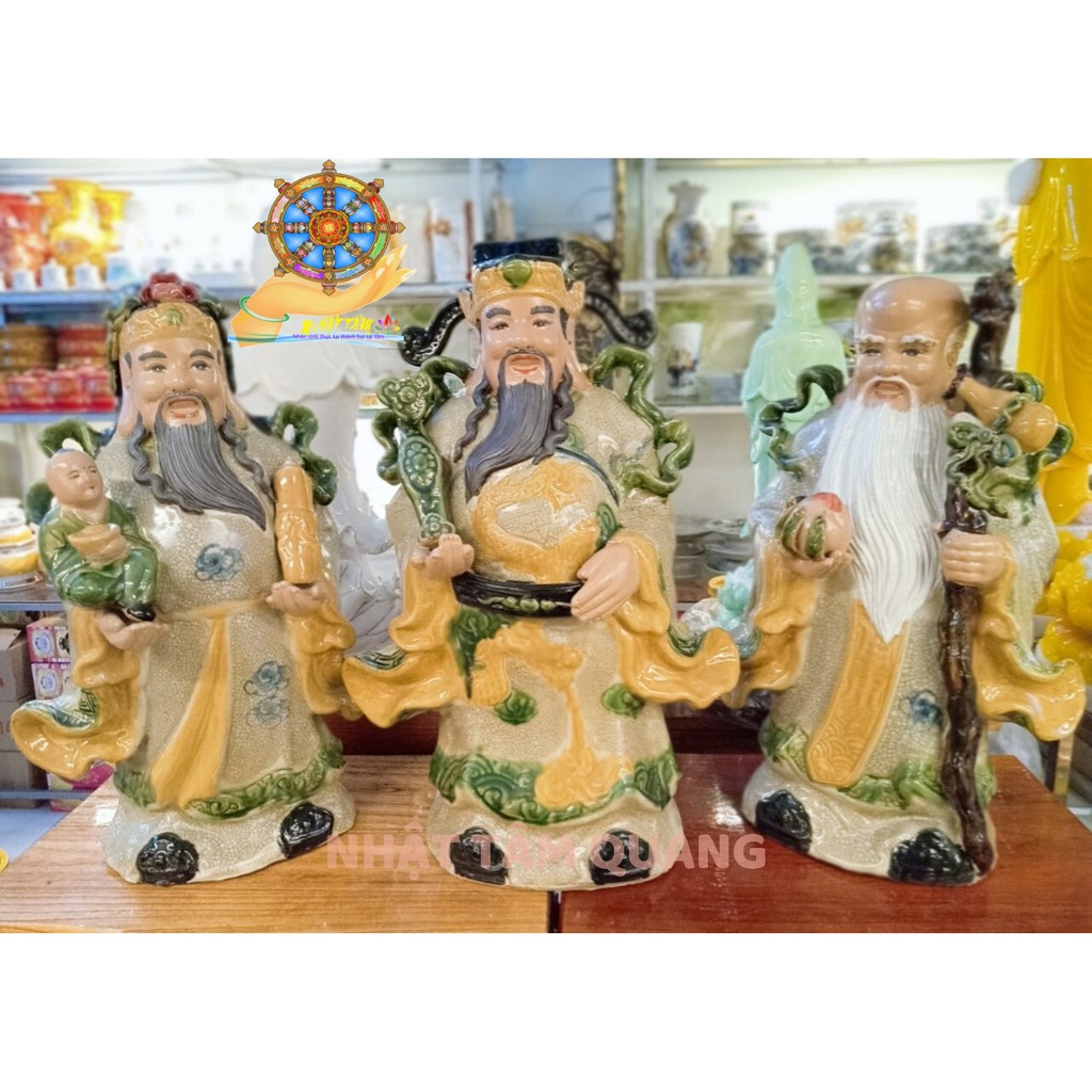 Tượng Tam Đa Phúc Lộc Thọ men rạn sứ Bát Tràng