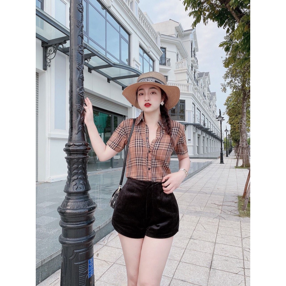 Áo sơ mi kẻ bb trơn gam nâu tone da