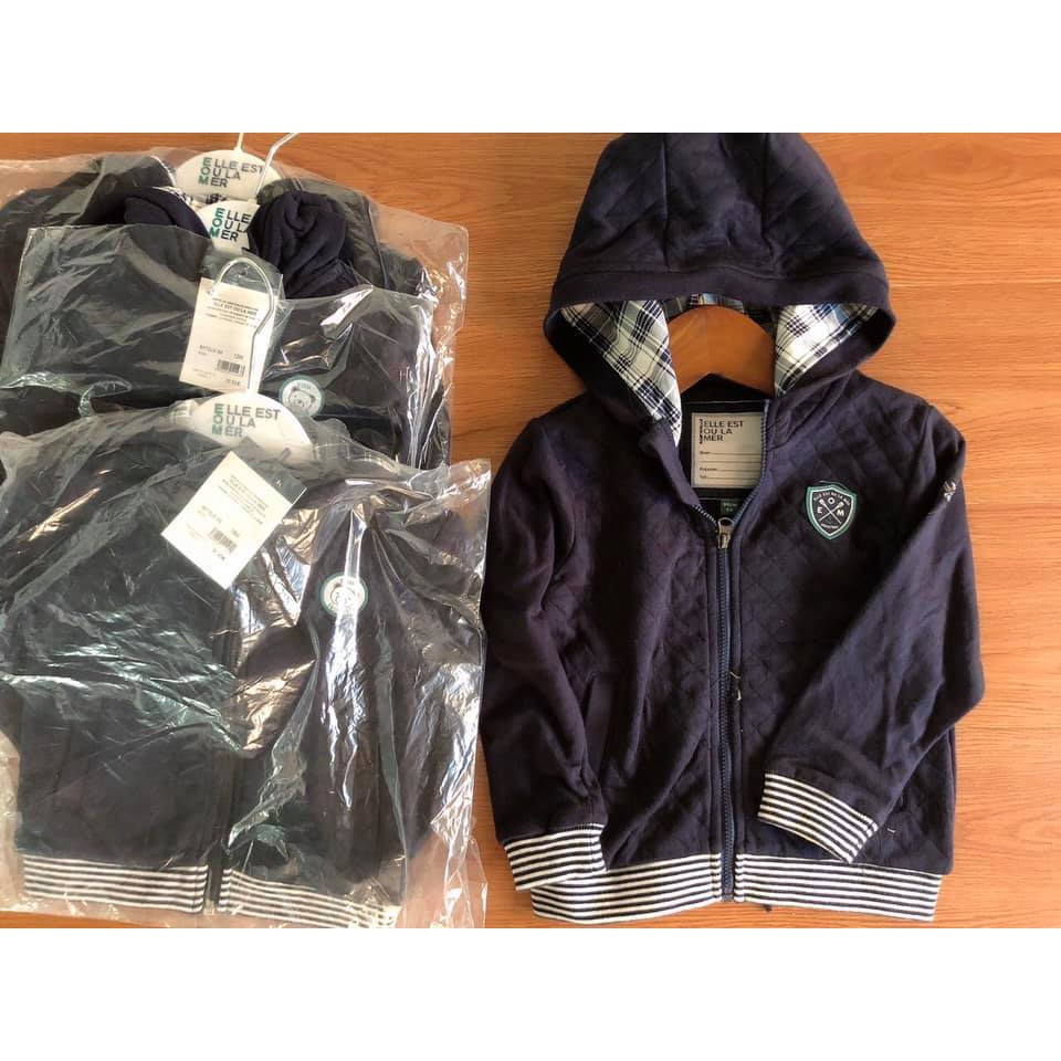 Áo khoác nỉ xanh Navy xuất xịn cho bé trai có mũ