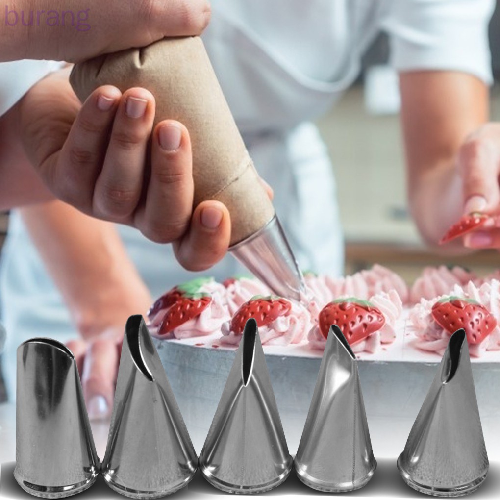 Bộ 5 đui bắt kem tạo hình bông hoa hồng trang trí bánh đẹp mắt bằng thép không gỉ chất lượng cao