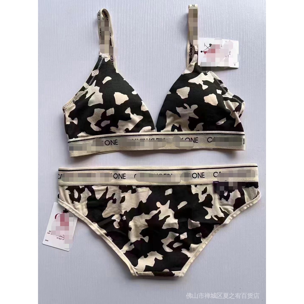 Original order 22 New C * K milk cow pattern pure cotton ultra-thin pink young women's sexy bra underwear set