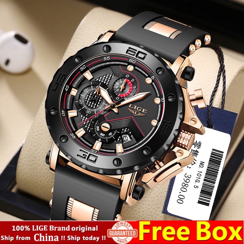 Lige Đồng Hồ Quartz Nam Dây Da Chống Thấm Nước Kiểu Dáng Thể Thao