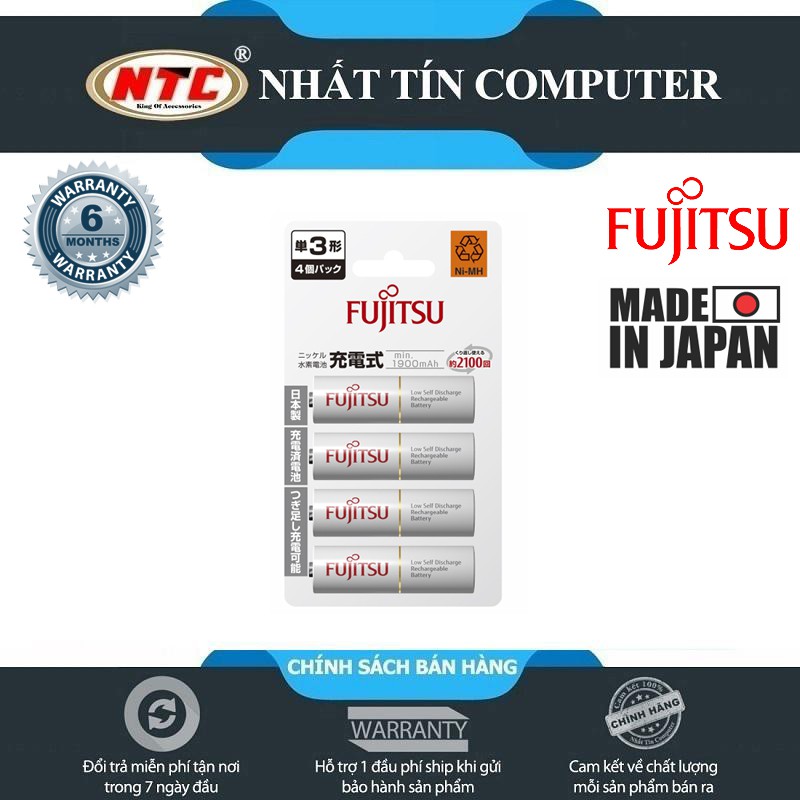 Vỉ 4 viên pin sạc AA Fujitsu 1900mAh made in JAPAN - nội địa Nhật Bản (trắng)