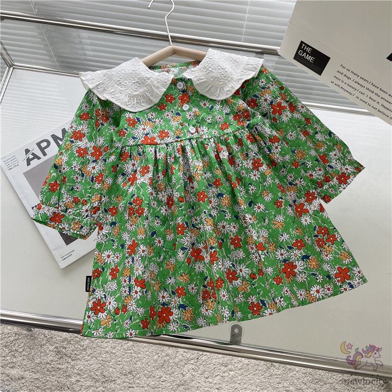 Đầm Công Chúa Tay Dài In Hoa Phong Cách Mori Hàn Quốc Cho Bé Gái