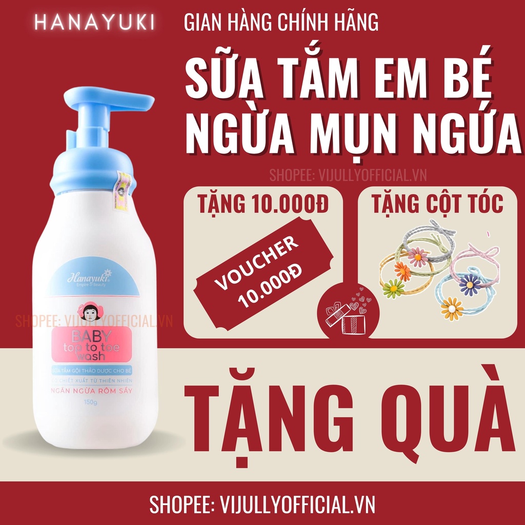 Sữa tắm gội thảo dược toàn thân cho bé Hanayuki chính hãng, ngăn ngừa mụn, hết rôm sẩy, hăm tã, kháng khuẩn, dưỡng ẩm da