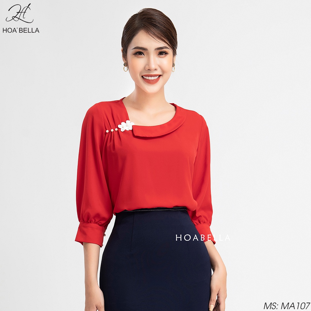 Áo Sơ Mi Nữ HOABELLA Tay Lỡ Dáng Cổ Thuyền Cách Điệu (MA107)