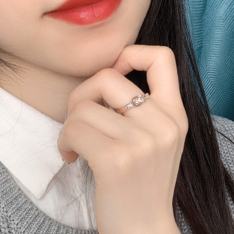 Nhẫn thép titan dát đá zircon đơn giản không phai màu phong cách Hàn Quốc cho nữ đeo ngón trỏ