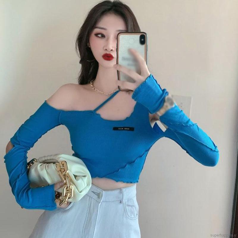 Áo Thun Tay Dài Trễ Vai Thiết Kế Độc Đáo Cho Nữ