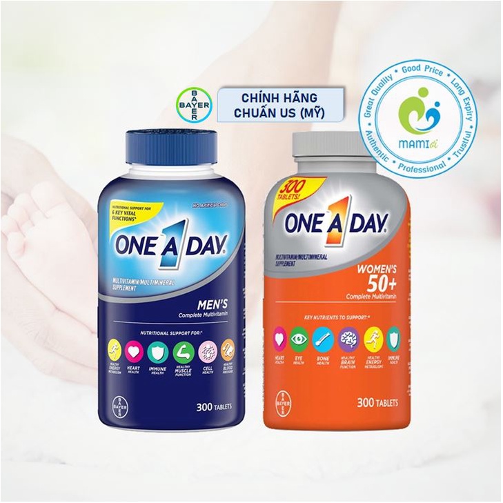 One a day men women multivitamin 50 50+ Vitamin tổng hợp nam nữ Bayer bổ sung chất, tăng sinh lực, miễn dịch , USA