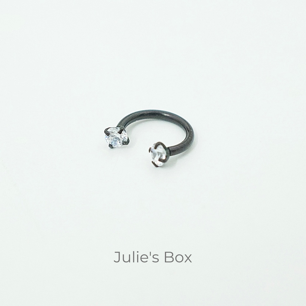 [1 Chiếc] Khuyên Tai Chữ U 2 Đầu Đá Tròn Thân Đen Đá Trắng Titan Thép Không Gỉ Cá Tính Phong Cách julies box bông tai