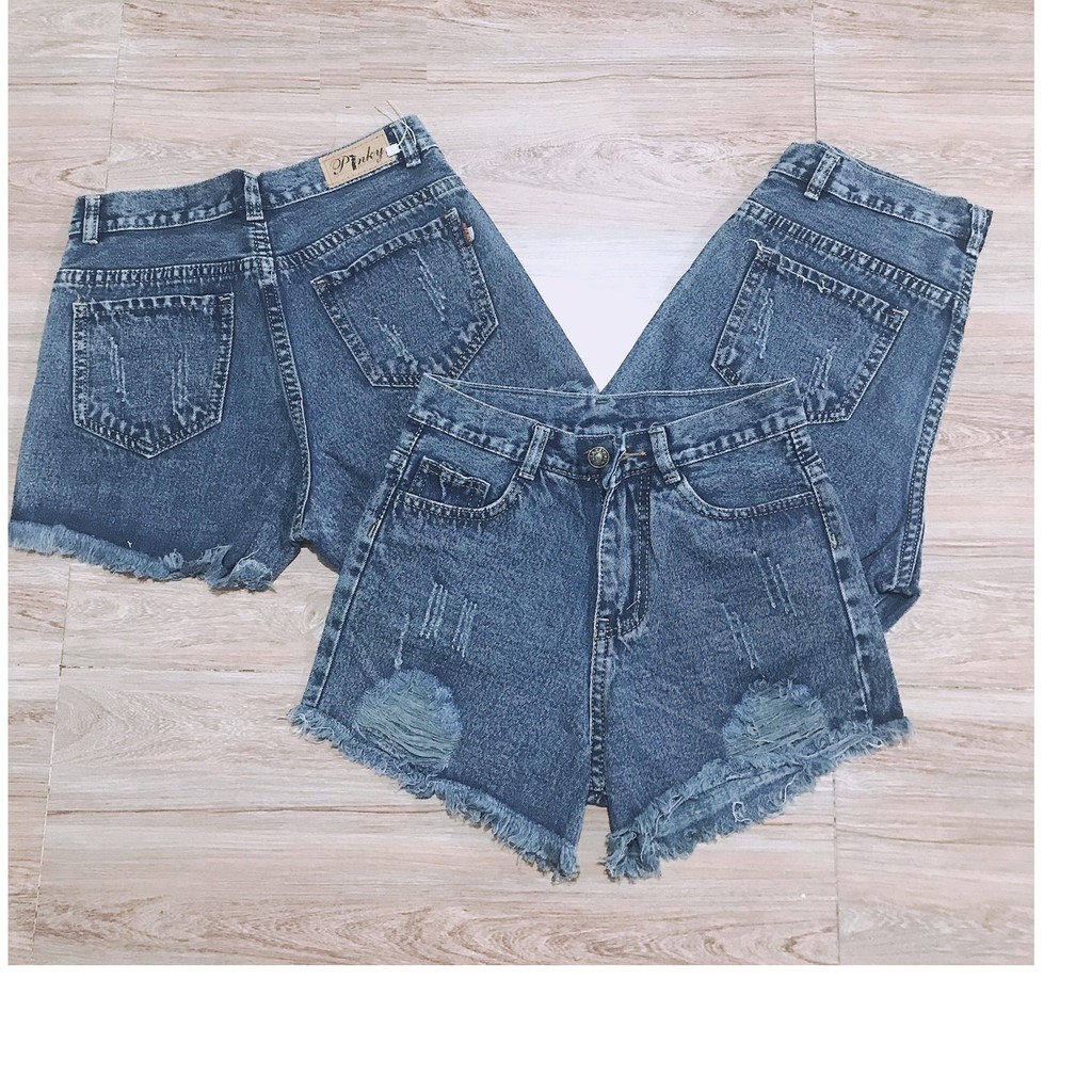 QUẦN SHORT JEAN NỮ RÁCH HAI BÊN CÀO TƯA MÀU XÁM XANH. M010