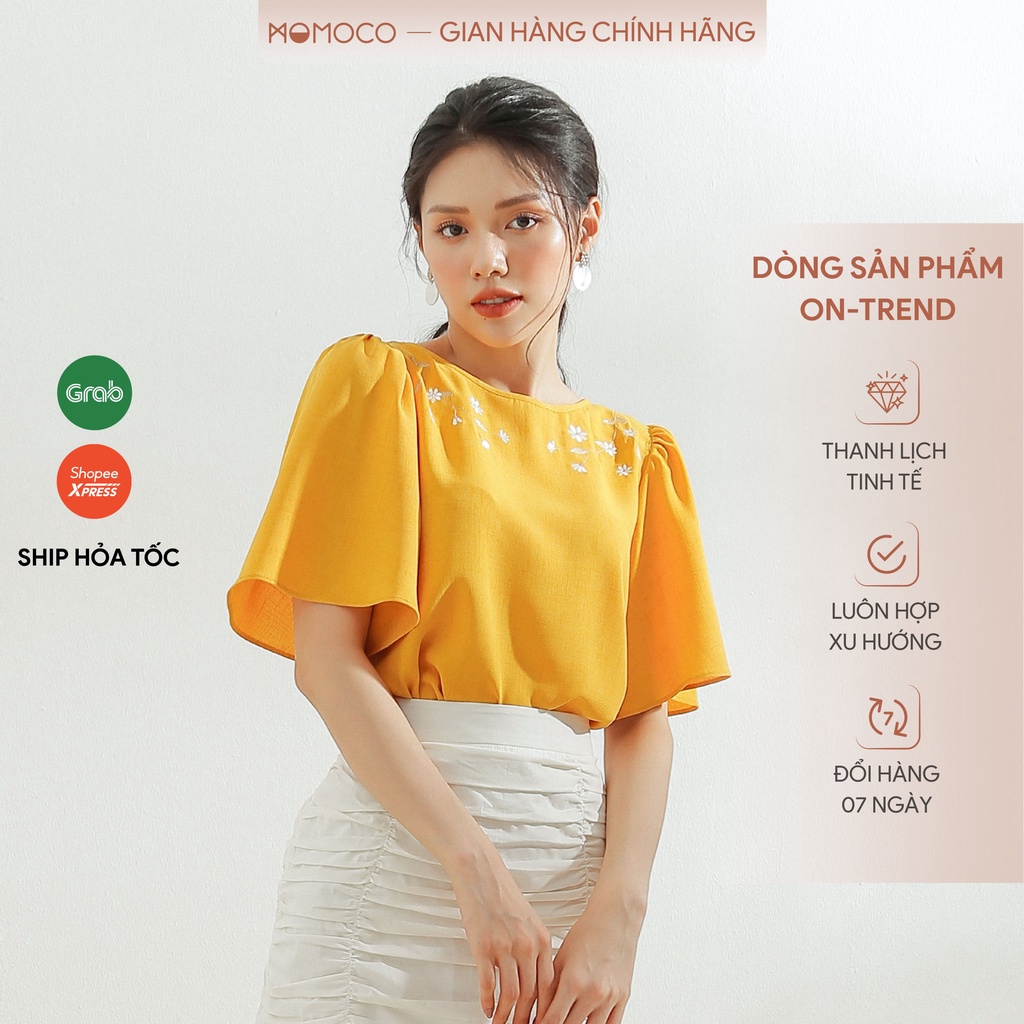 Áo Kiểu Tay Lỡ MOMOCO Cổ Tròn Tay Hơi Xòe Họa Tiết Hoa Chất Đũi Xước Mềm Mịn M2836