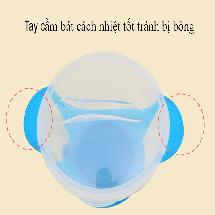 Bát ăn dặm cho bé chống đổ thìa cảm biến nhiệt độ kiểu dáng dễ thương tiện lợi an toàn, bộ bát ăn chống rơi cho trẻ