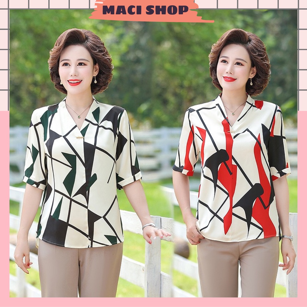Áo nữ trung niên mặc nhà,áo cộc tay chất lanh lụa in họa tiết cho bà cho mẹ_ALL01