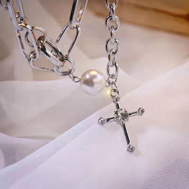 Vòng cổ Hai Lớp Đính Ngọc Trai Sáng Bóng Phong Cách Hàn Quốc Dành Cho Nữ
