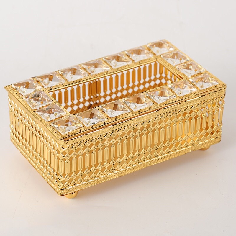 Hộp giấy ăn hợp kim đính đá siêu sang huydecor