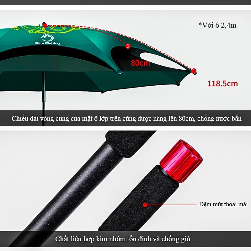 Ô Câu Cá Rice Fishing - Ô Dù Dã Ngoại Với Công Nghệ Phủ 6 Lớp Chống Thấm Nước, Kháng Tia UV Tuyệt Đối chất lượng