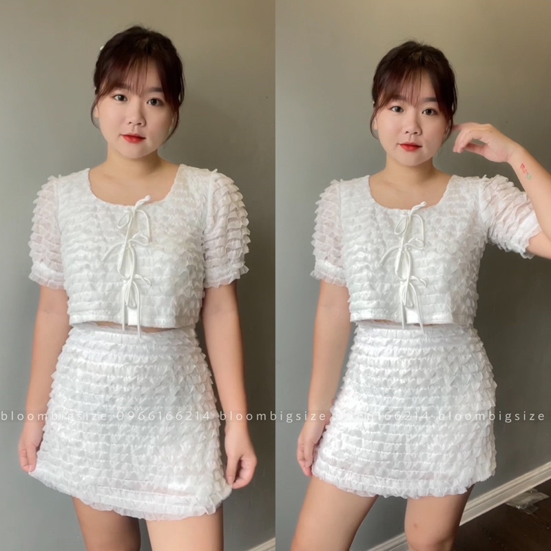 Set Áo Croptop Buộc Dây Kèm Chân Váy Chữ A BIGSIZE (55-85kg)