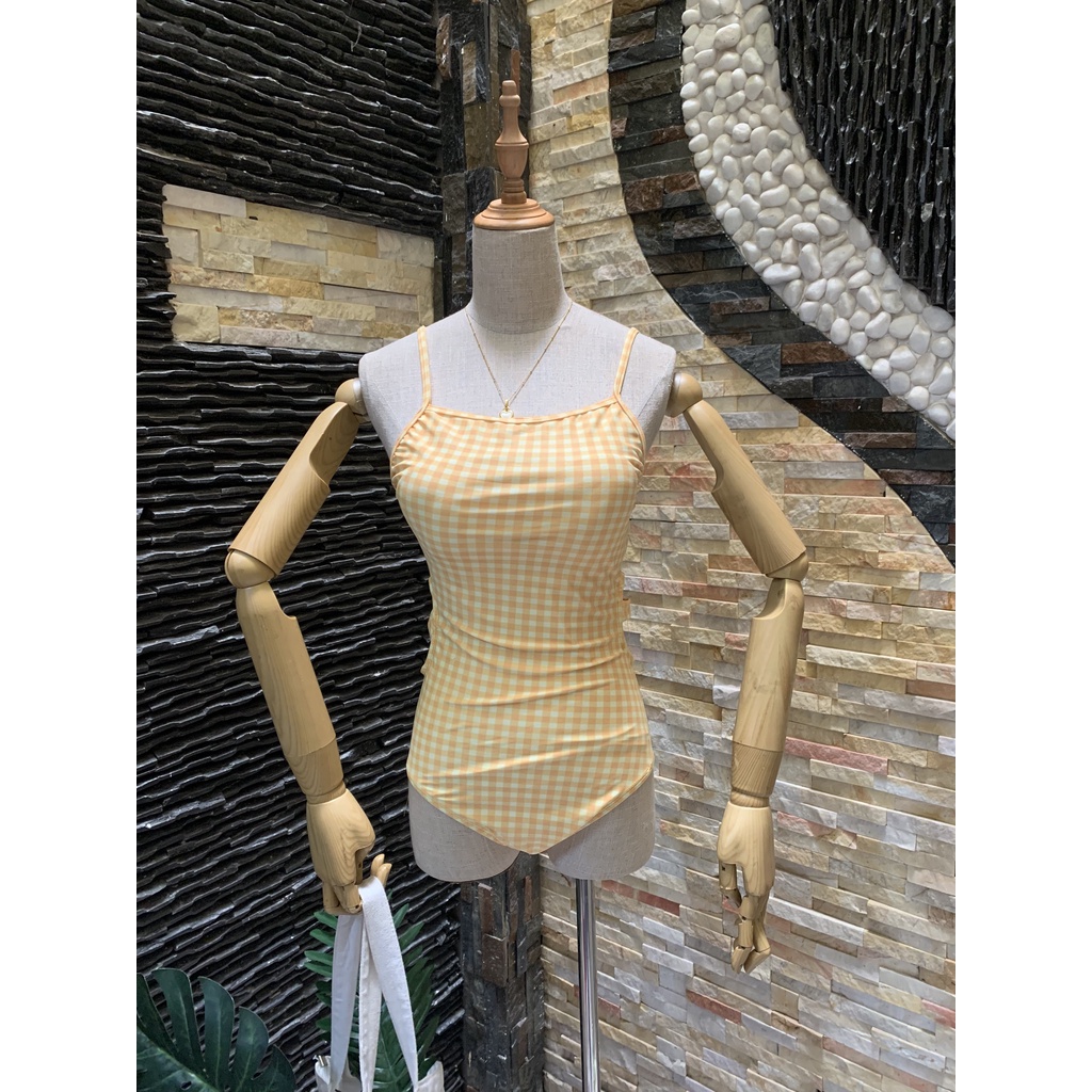 Bikini liền thân cổ yếm caro