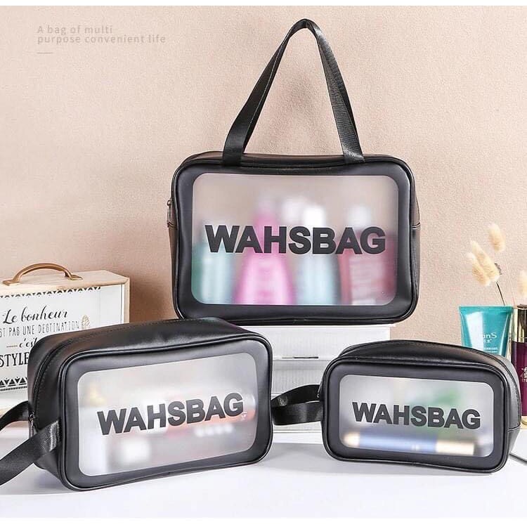 Set 3 túi đựng mỹ phẩm trong suốt WASHBAG đựng đồ trang điểm du lịch chống thấm nước nhiều kích cỡ