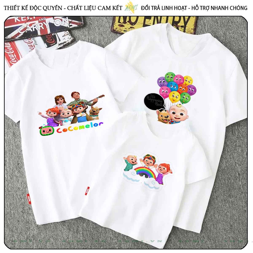 ÁO THUN UNISEX HOẠT HÌNH cocomelon PHÔNG TRẮNG TAY NGẮN NAM NỮ GIA ĐÌNH CẶP ĐÔI SIZE TRẺ EM BÉ TRAI GÁI AOMIVN