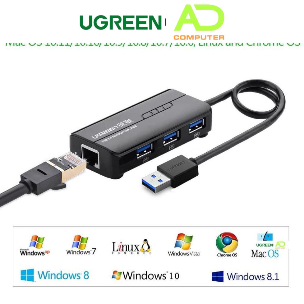 HUB USB 3 cổng 3.0 kèm cổng mạng LAN 10/100 Mbps Ethernet UGREEN CR103 - Hàng phân phối chính hãng - Bảo hành 18 tháng
