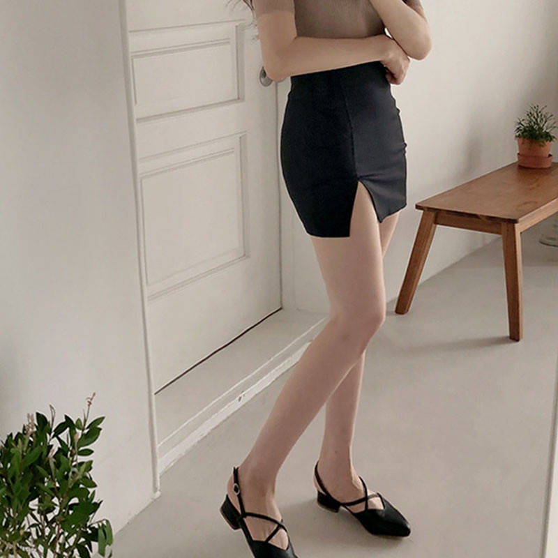 Chân Váy Lưng Cao Màu Trơn Xẻ Tà Quyến Rũ Cho Nữ