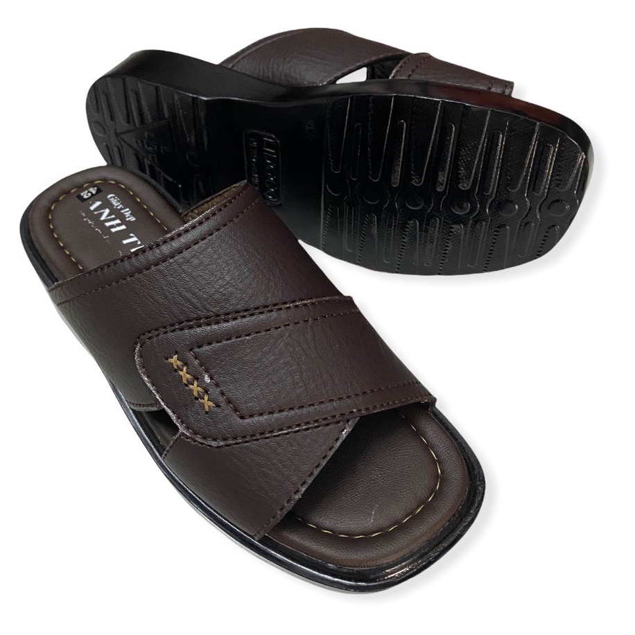 Dép nam quai ngang đế TOMI cao 3 cm màu nâu ms K01