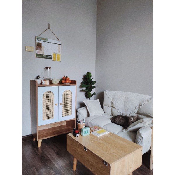 Tủ Để Giày Gỗ Cửa Mây Decor Kệ Đựng Dép Đa Năng Thiết Kế Có Tủ Thông Minh Tiện Ich