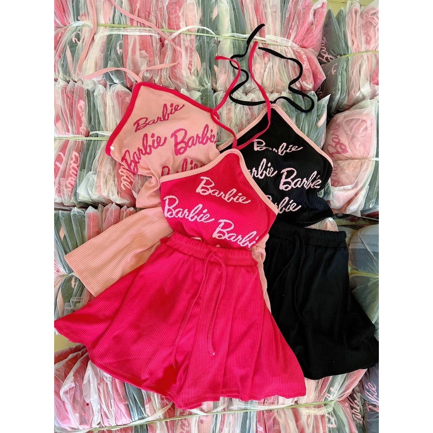 Set kiểu áo ống dây đeo cổ chữ babie mix quần đùi thun xòe hot xinh MS62
