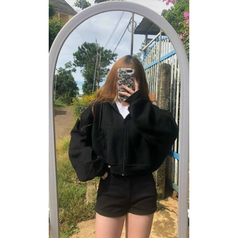 Áo khoác nỉ croptop tay phồng Unisex