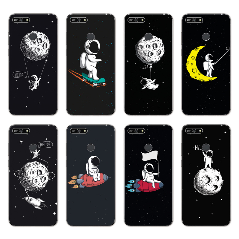 Huawei Y3 Y5 Y6 2017/Enjoy 8 7 7S 7C /P smart/Nova 2 Lite INS Cute Cartoon Astronaut Soft Silicone TPU Phone Casing Lovely Starry sky Case Back Cover Couple