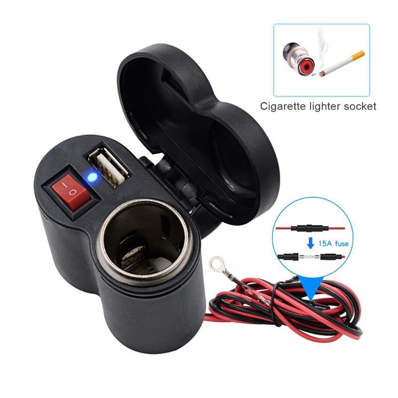 DOU 12V Motorcycle Handlebar USB Charger Waterproof Cigaret-te Lighter Socket with Switch for Cellphones Mobile Tablets GPS