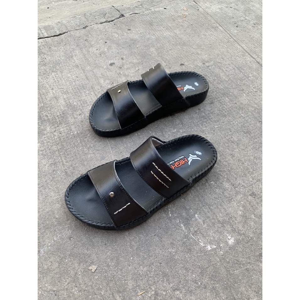 DÉP DA BÒ HAI QUAI ĐEN ĐÍNH ĐINH VHIGHT CAO CẤP MÃ V3