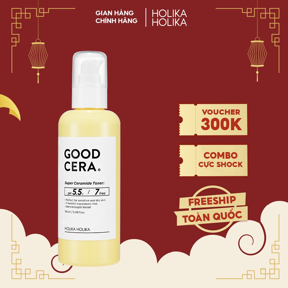 Nước hoa hồng Hàn Quốc Holika Holika Good Cera trắng da dưỡng ẩm se khít lỗ chân lông giảm quá trình lão hóa 180ml