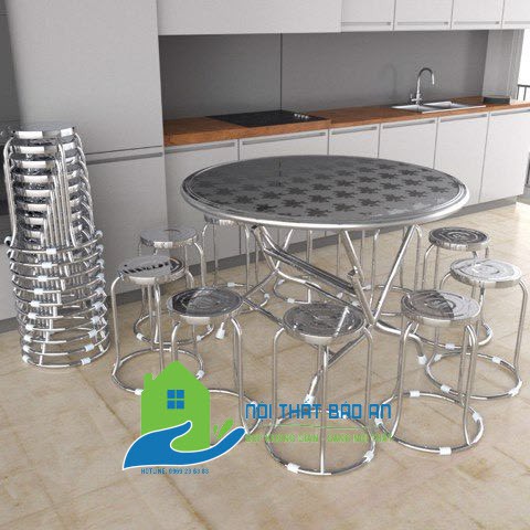 Bộ bàn ghế inox 201 dành cho 10 người,chân ghế phi 25, dầy 0.7mm | BigBuy360 - bigbuy360.vn
