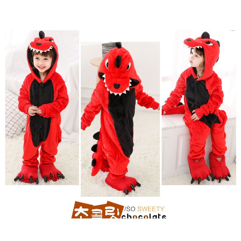 Bộ Đồ Ngủ Liền Cosplay Khủng Long Hoạt Hình Màu Đỏ | BigBuy360 - bigbuy360.vn