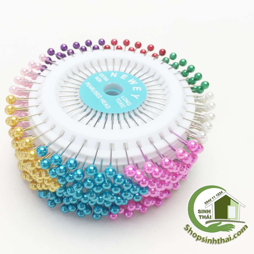 Vỉ kim ghim vải - vỉ 40 kim ghim cố định vải có đầu tròn nhiều màu