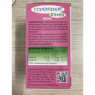 Fitobimbi D3+K2.Bổ Sung Vitamin D3K2 Giúp Hấp Thụ Canxi Vào Xương Răng Chắc Khỏe