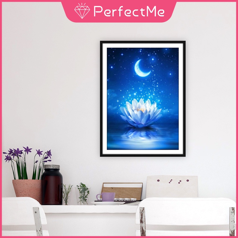 Tranh Đính Đá 5D Tự Làm Hình Mặt Trăng Và Bầu Trời Sao 30x40cm