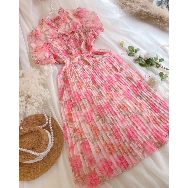 ROSE PINKGER -  VÁY HOA XẾP LI SIZE S/M - PINKGER CLOTHING