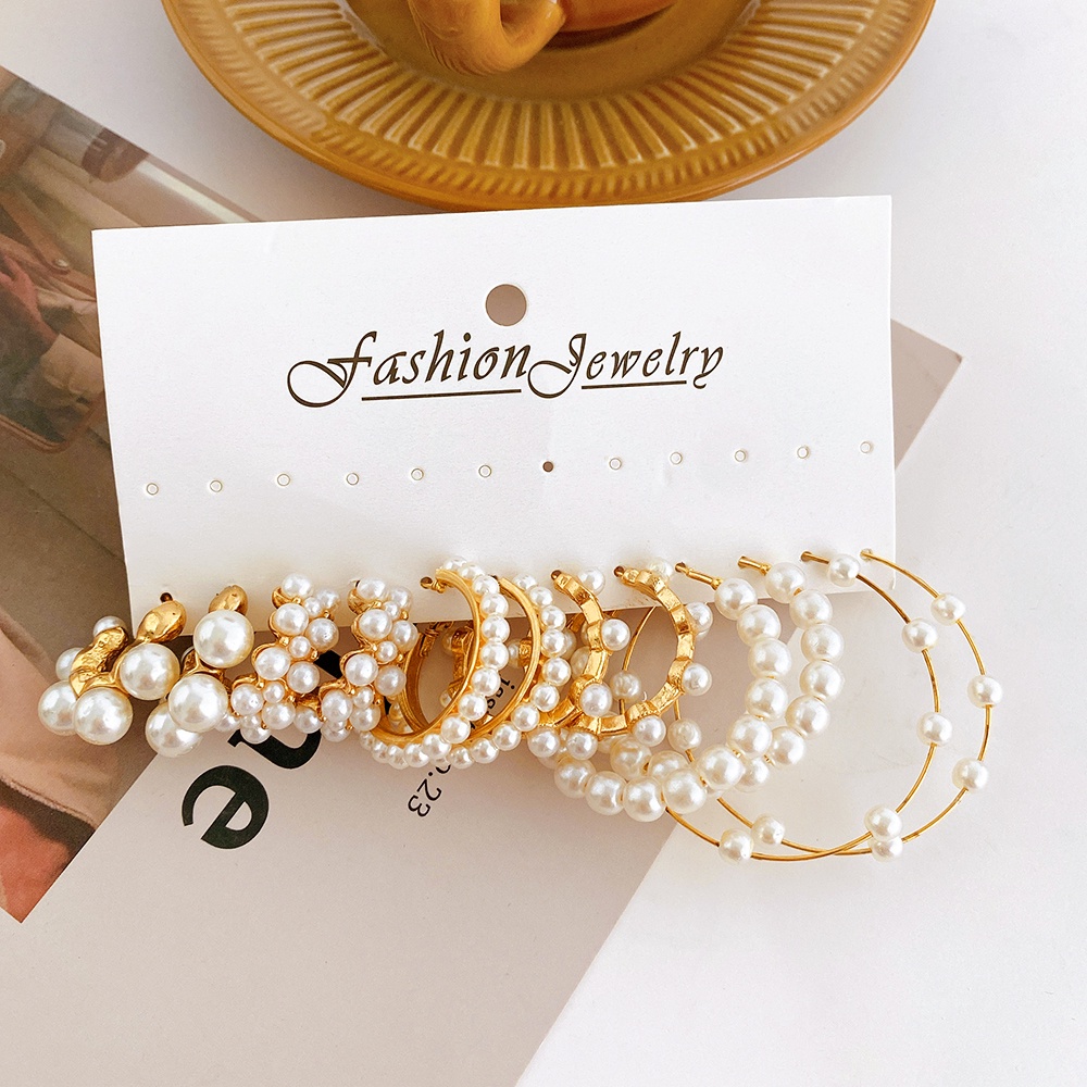 Bộ Khuyên Tai Tròn Đính Ngọc Trai Thời Trang Cho Nữ