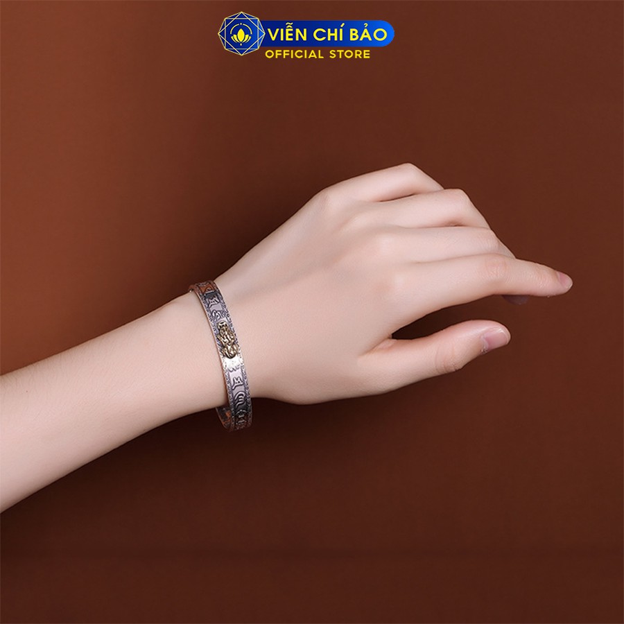 Vòng tay vạc nam nữ Tỳ Hưu Chiêu Tài khắc Tâm Kinh chất liệu bạc Thái 925 thương hiệu Viễn Chí Bảo L100634